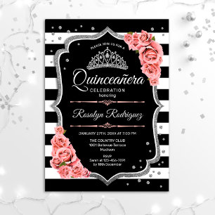 Quinceanera - Silver Black Blush Pink Invitation