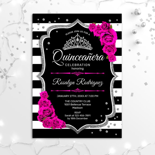 Quinceanera - Silver Black Pink Invitation (Creator Uploaded)