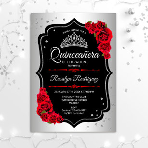 Quinceanera - Silver Black Red Invitation