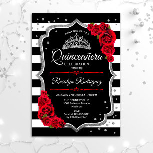 Quinceanera - Silver Black Red Invitation