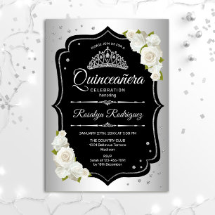 Quinceanera - Silver Black White Invitation