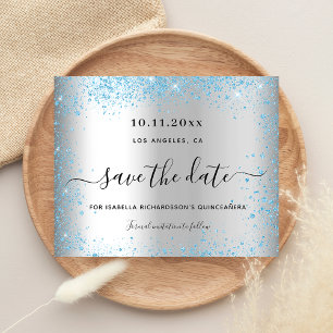 Quinceanera silver blue budget save the date flyer