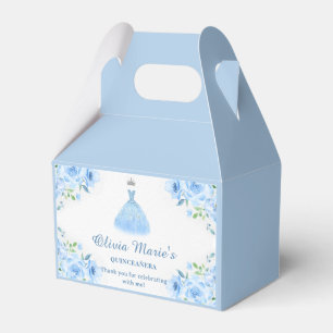 Quinceanera Silver Blue Floral Gown Favour Box