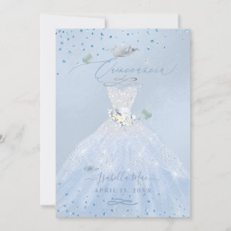 Quinceanera Silver Blue Glitter Gown Invitation