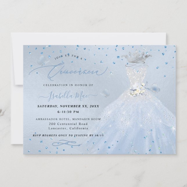 Quinceanera Silver Blue Quinceanera Dress Invitation (Front)