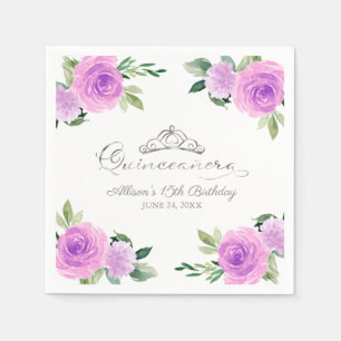 Quinceanera Silver Foil Tiara Colourful Floral Napkin