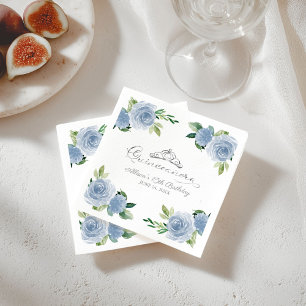 Quinceanera Silver Foil Tiara Light Blue Floral Napkin