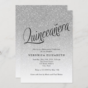 Quinceanera Silver Glitter Birthday Invitation
