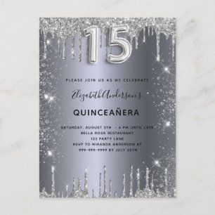 Quinceanera silver glitter dust invitation postcard