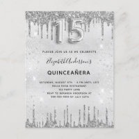 Quinceanera silver glitter invitation