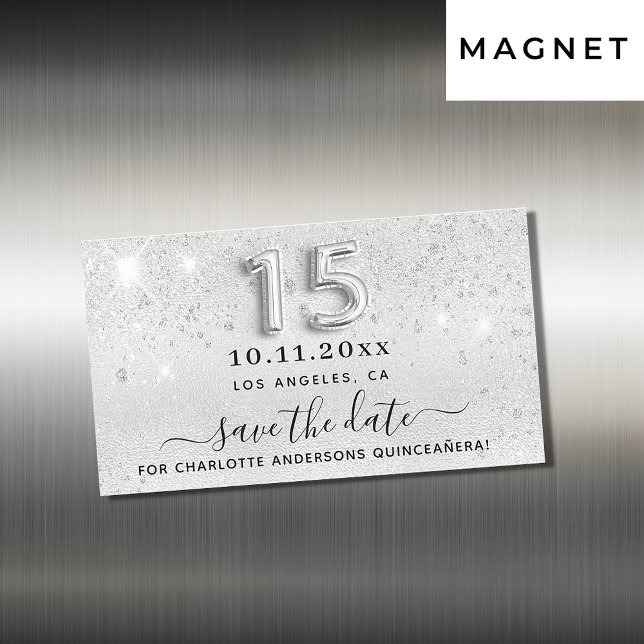 Quinceanera silver glitter Save the date magnet (Creator Uploaded)