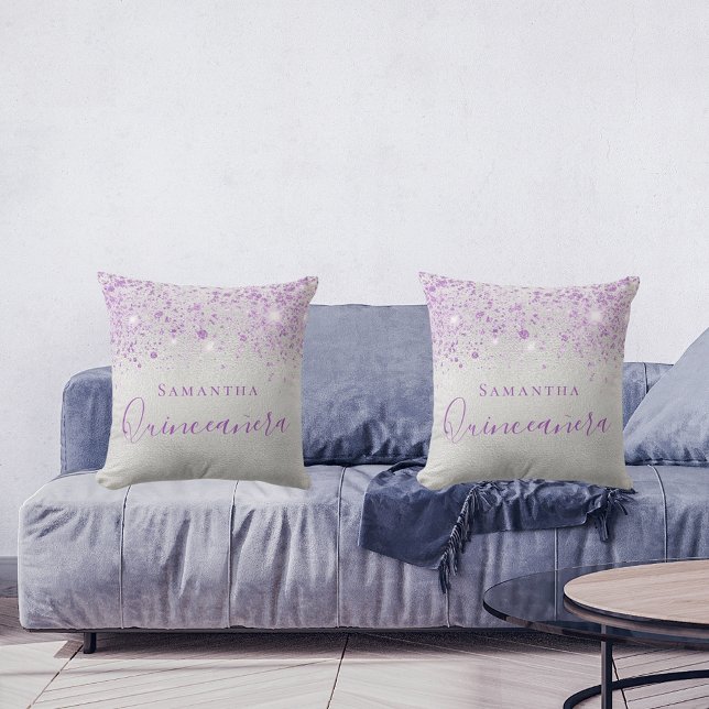 Quinceanera silver metal purple drops monogram nam cushion (Creator Uploaded)