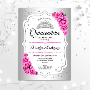 Quinceanera Silver Pink White Elegant Invitation