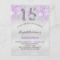 Quinceanera silver purple glitter drops
