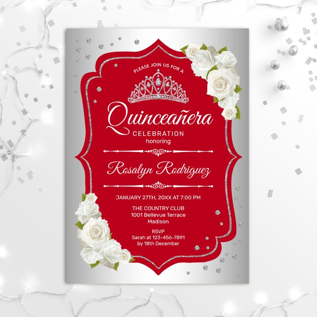 Quinceanera - Silver Red Invitation (Creator Uploaded)