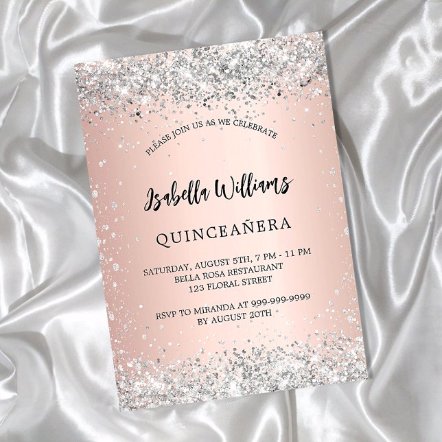 Quinceanera silver rose gold blush luxury invitation (Creator Uploaded)