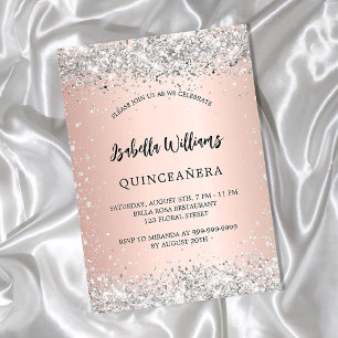 Quinceanera silver rose gold blush sparkles invitation