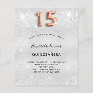 Quinceanera silver rose gold invitation