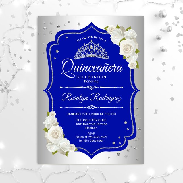 Quinceanera - Silver Royal Blue Invitation (Creator Uploaded)
