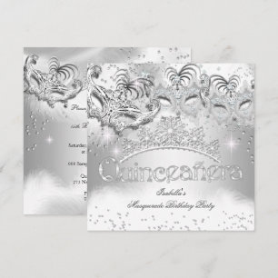 Quinceanera Silver Sparkle Masquerade Party 2 Invitation