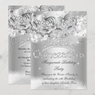 Quinceanera Silver Sparkle Masquerade Party Invitation