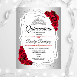 Quinceanera - Silver White Red Invitation