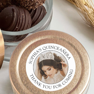 Quinceañera Simple Photo Black and White Thank You Classic Round Sticker