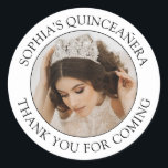 Quinceañera Simple Photo Black and White Thank You Classic Round Sticker<br><div class="desc">Add a personalised touch to 15th birthday party favours, decorations, and thank you notes with chic round Quinceañera photo stickers. All wording on this template is simple to customise for envelope seals or gift tags. The colours and font styles can be easily changed with the Zazzle Design Editor tool. The...</div>