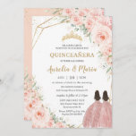 Quinceañera Soft Blush Floral Roses Flowers Twins Invitation<br><div class="desc">Personalise this lovely quinceañera invitation with own wording easily and quickly,  simply press the customise it button to further re-arrange and format the style and placement of the text.  Matching items available in store!  (c) The Happy Cat Studio</div>
