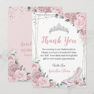 Quinceañera Soft Pink Floral Sweet 16 Cinderella Thank You Card