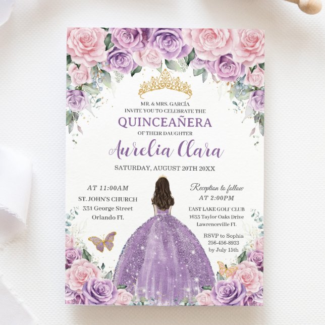 Quinceañera Soft Purple Lilac Pink Floral Princess Invitation (Creator Uploaded)