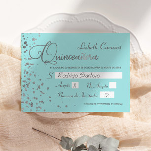 Quinceanera Spanish Response Card Blue Silver RSVP
