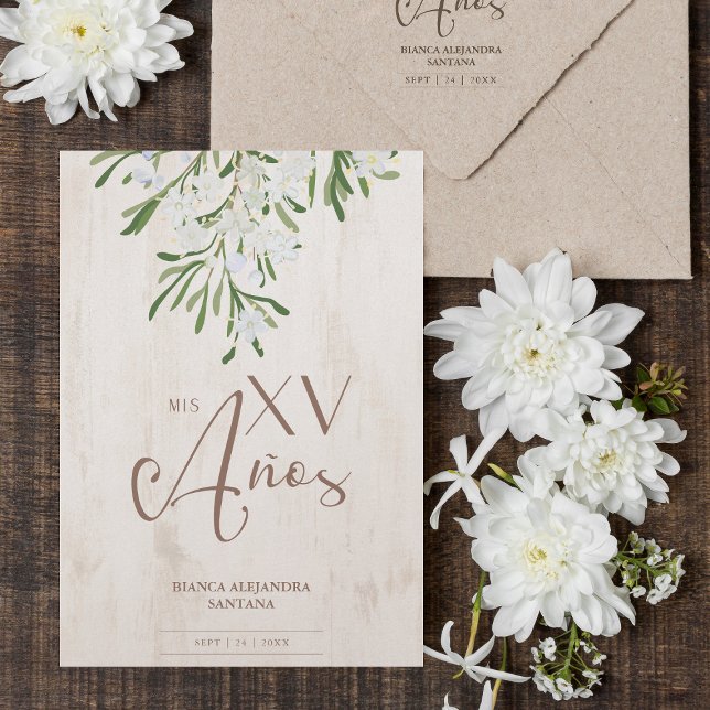 Quinceañera Spanish Rustic Chic Botanical Branches Invitation (Creator Uploaded)
