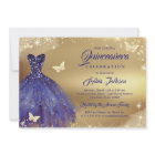 Quinceanera Sparkle Gold Navy Dress 