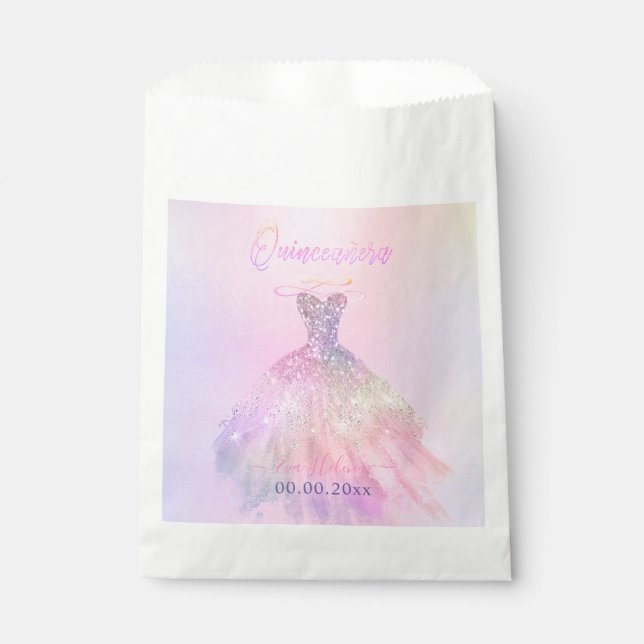 Quinceañera , Sparkle Gown, Cotton Candy Favour Bags (Front)