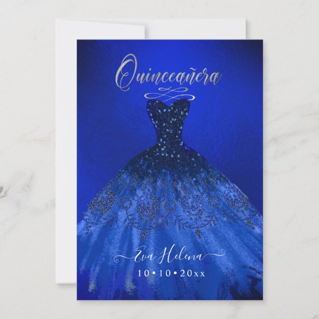 Quinceañera, Sparkle Gown, Electric Blue Invitation (Front)