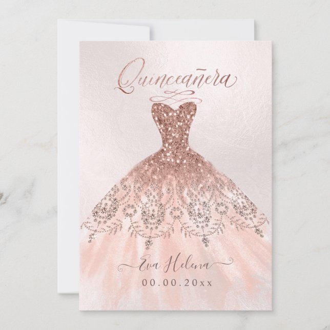 Quinceañera, Sparkle Gown, Faux Rose Gold cards (Front)