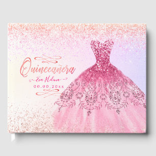 Quinceañera , Sparkle Gown, Pink Cherry Ombre Guest Book