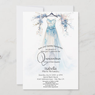 Quinceañera Stunning Blue Floral Gown Invitation