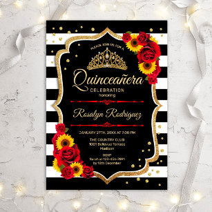Quinceanera -  Sunflowers Roses Stripes Invitation