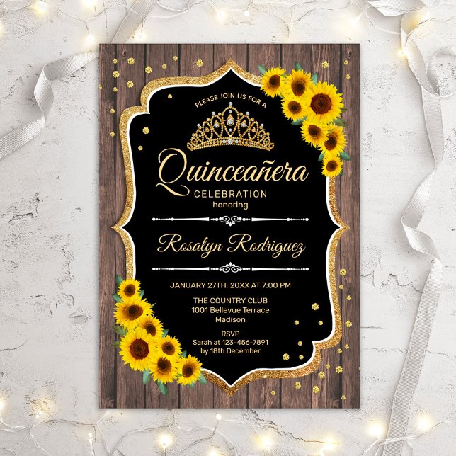 Quinceanera -  Sunflowers Rustic Wood Invitation (Creator Uploaded)