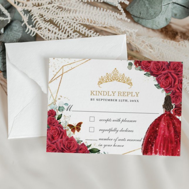 Quinceañera Sweet 16 Birthday Red Roses Floral RSVP Card (Creator Uploaded)