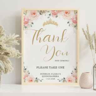 Quinceañera Sweet 16 Blush Pink Floral Thank You Poster