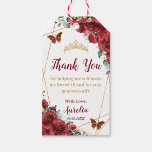 Quinceañera Sweet 16 Red Flowers Floral Butterfly Gift Tags