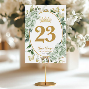 Quinceanera Sweet 16 Sage Green Floral Butterflies Table Number