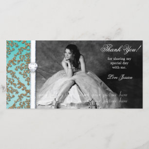 Quinceanera Sweet Sixteen Grad Damask Photo Card