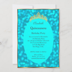 Quinceanera Teal Gold Birthday Party Invitation