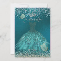 Quinceanera Teal Ombre Butterflies Princess Gown