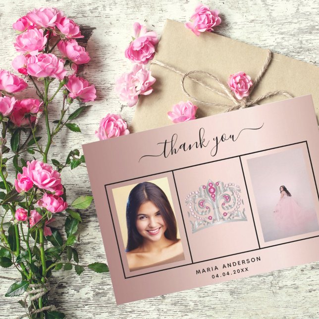 Quinceanera thank you custom photo rose gold glam (Creator Uploaded)