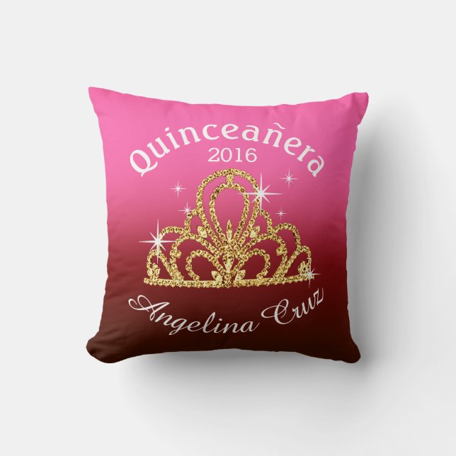 Quinceanera Tiara Bokeh Bling | ombre fuschia Cushion (Front)